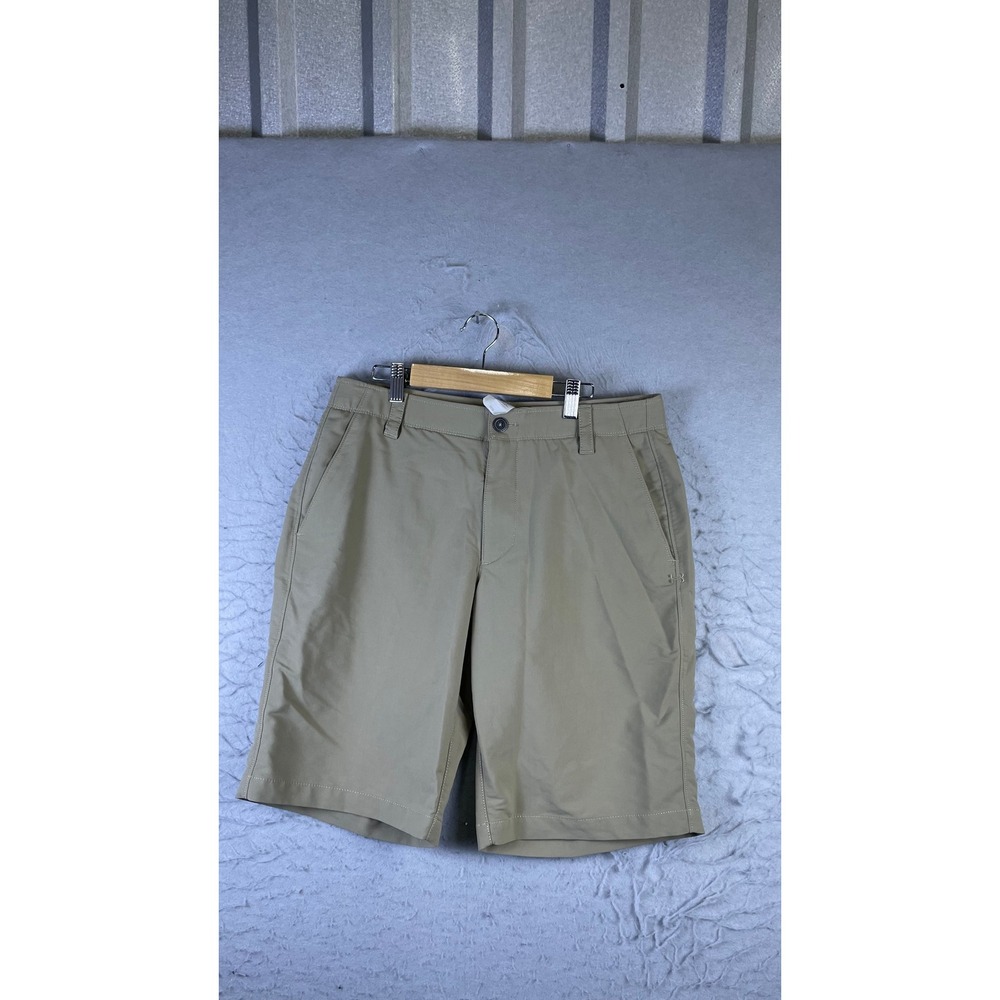 Under Armour Golf Shorts Mens 34 Khaki Excellent HeatGear Loose Fit Flat Front